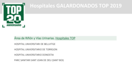Hospitales TOP20. Hospitales galardonados en el Área de Riñón y Vías Urinarias
